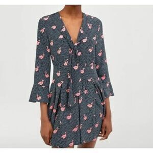 ZARA Polka Dot Flamingo Print Romper Playsuit XS Summer Vacation Festival Preppy